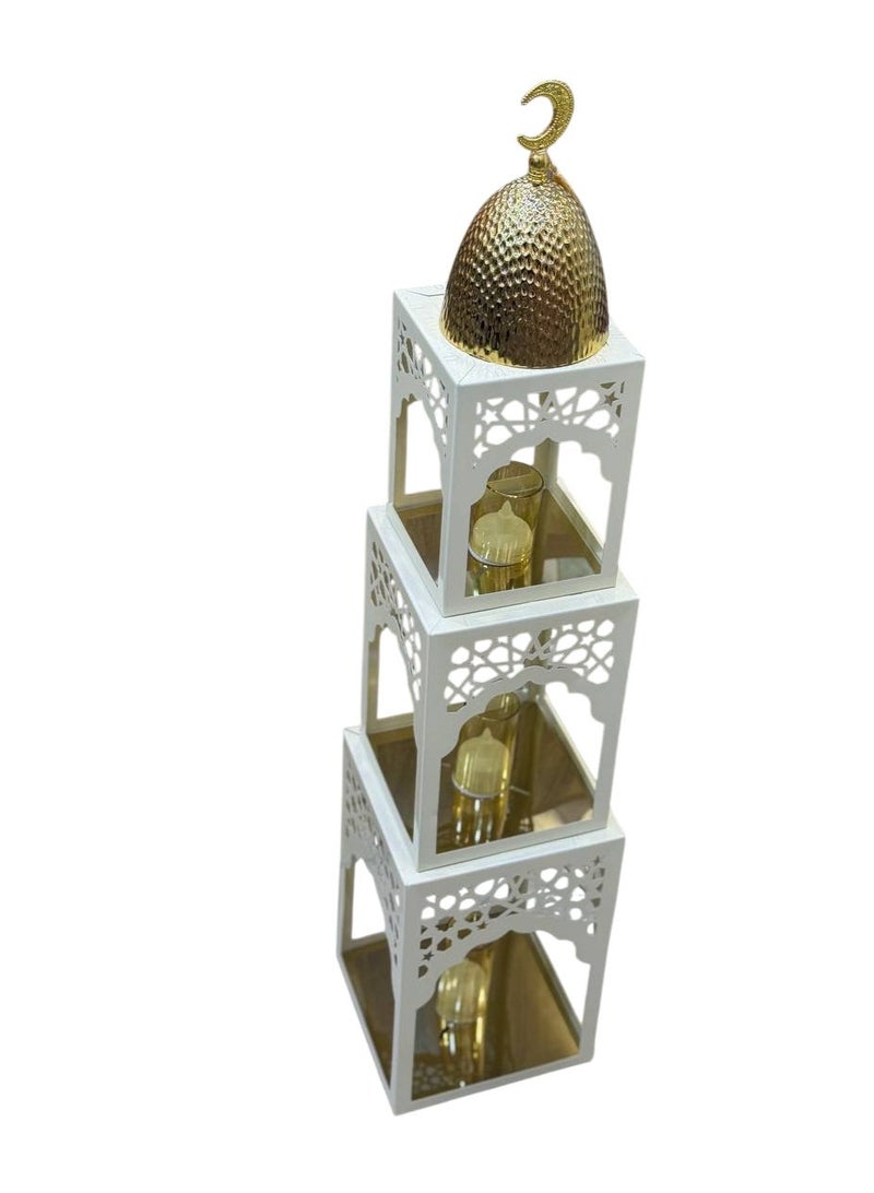 Ramadan Lantern Luxury Islamic Tower Three Layer Golden Home Decor Hollow Geometric - Image 2